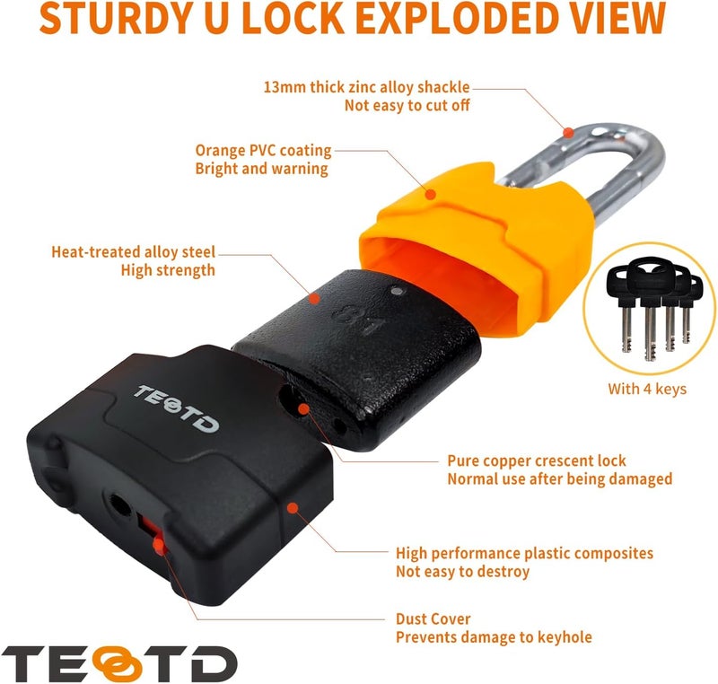 TEOOTD Motorcycle Chain Lock 6.6feet/200cm Long Heavy Duty Anti-Theft Security 10mm Thick Chain with Bright-Colored Lock,Durable with 4 Keys for Motorcycles,Containers(10.36lbs) - Image 4
